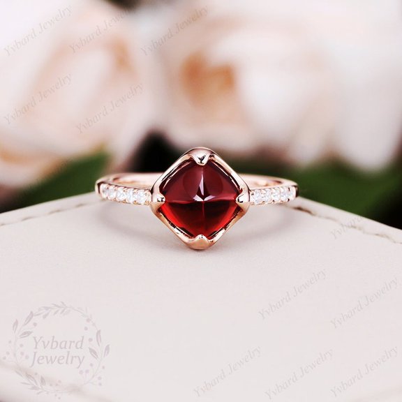 14k Rose Gold Ring Natural Ruby Engagement Ring Moissanite Accented Bridal Wedding Ring Astrological July Birthstone Ring