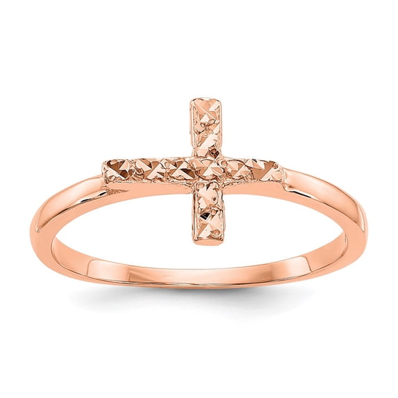 14k Rose Gold Ring Themed Polished & D/C Cross