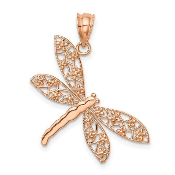 14k Rose Gold Rose Polished Dragonfly Pendant