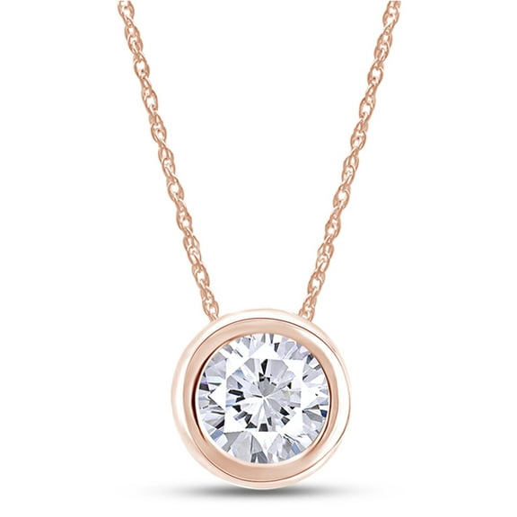 14k Rose Gold Round Cut Bezel set Solitaire Pendant Necklace Jewelry For Engagement Wedding