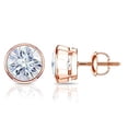 thumbnail image 1 of 14k Rose Gold Round Moissanite Stud Earrings (1ct TGW, 5mm, H-I) Bezel-set, Screw-Back by Diamond Wish, 1 of 3