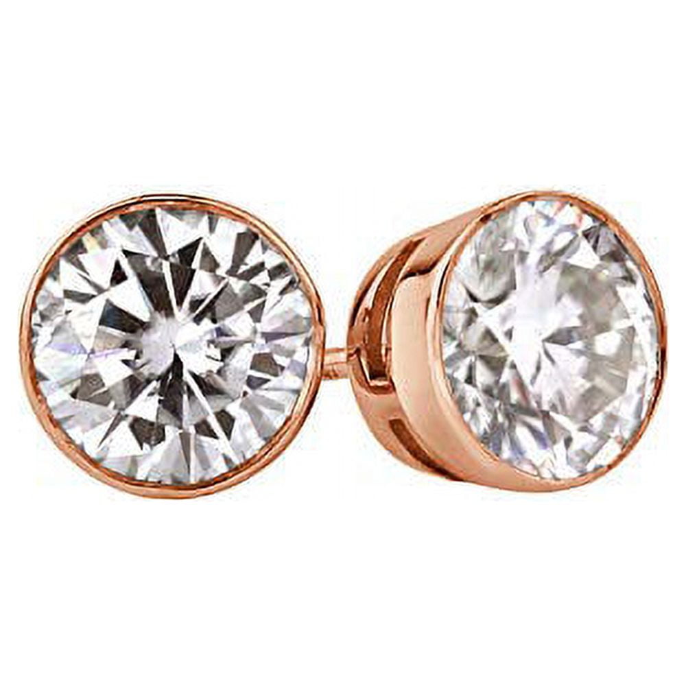 14k Rose Gold Round Moissanite Stud Earrings 2ct TGW 6.5mm J K