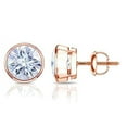 thumbnail image 1 of 14k Rose Gold Round Moissanite Stud Earrings (6ct TGW, 9.5mm, G-H) Bezel-set, Screw-Back by Diamond Wish, 1 of 3