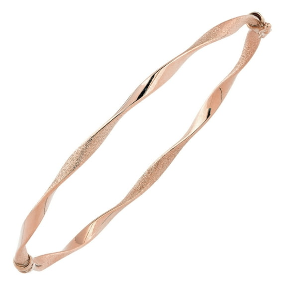 KoolJewelry 14k Rose Gold Sandblast and High Polish Twisted Bangle Bracelet