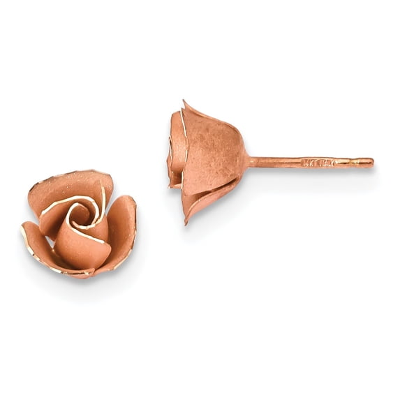 14k Rose Gold Satin Finish D/C Rose Post Earrings