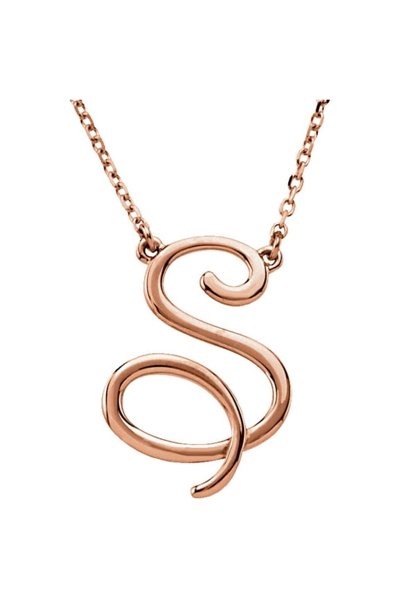 14k Rose Gold Script Initial S Necklace Fine Jewelry for Women Gifts for Her (18.7x13.3mm), 16"