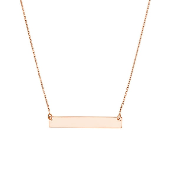 14k Rose Gold Side-ways Adjustable Mini Name Plate Necklace 18 Inch Pendant Necklace for Women
