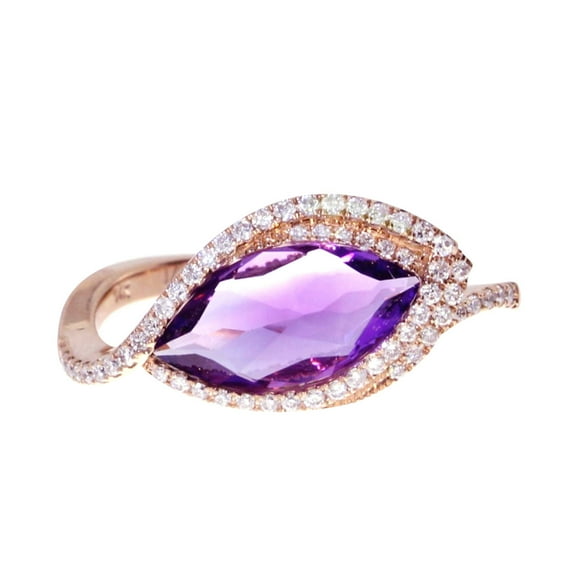 14k Rose Gold Sideways Amethyst and Diamond Ring