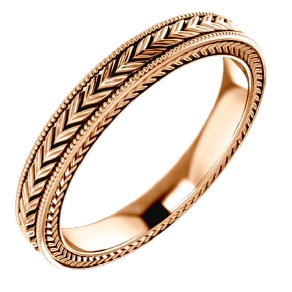 14k Rose Gold Size 7 3mm Polished Wheat Pattern Design Band Ring Ring for Women and Men - 4.1 Grams