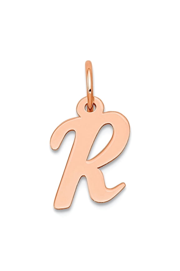 14k Rose Gold Small Script Letter R Initial Charm Pendant Necklace for Women - .3 Grams