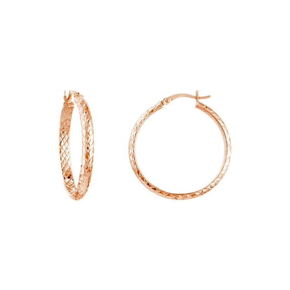 14k Rose Gold Sparkle-Cut Hoop Earrings 3x30mm Hoop Earring for Women