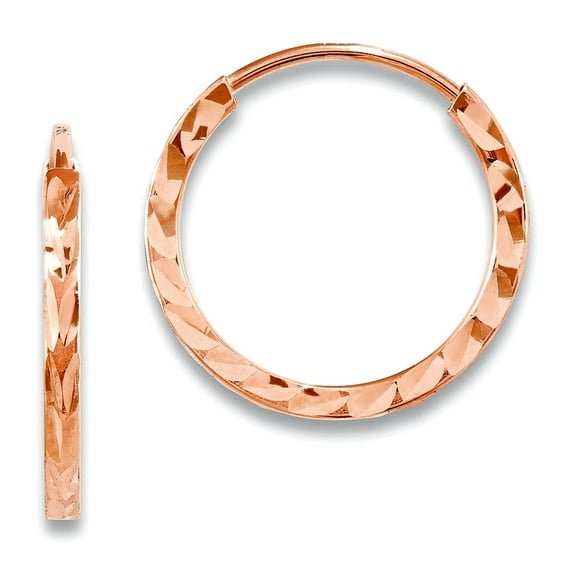 14k Rose Gold Sparkle-Cut Square Tube Endless Hoop Earrings 14.75x15.6mm Wide 1.5mm Thick Hoop Earring for Women