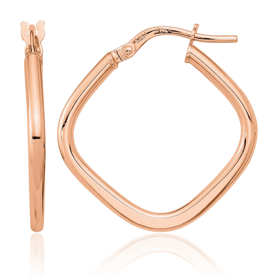 14K Solid Rose Pink Gold Square Medium Hoop Earrings