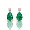 thumbnail image 1 of 14k Rose Gold Stud Earrings Pear Cut Zambia Emerald Diamond Fine Women Jewelry, 1 of 4