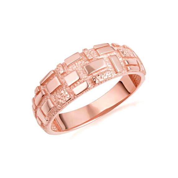 14k Rose Gold Textured Square Nugget Band Ring (Size 5)