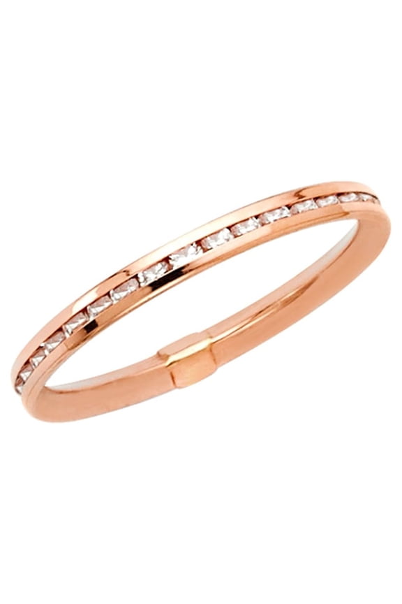 14k Rose Gold Thin White CZ Eternity Channel Love Wedding Ring Size 5