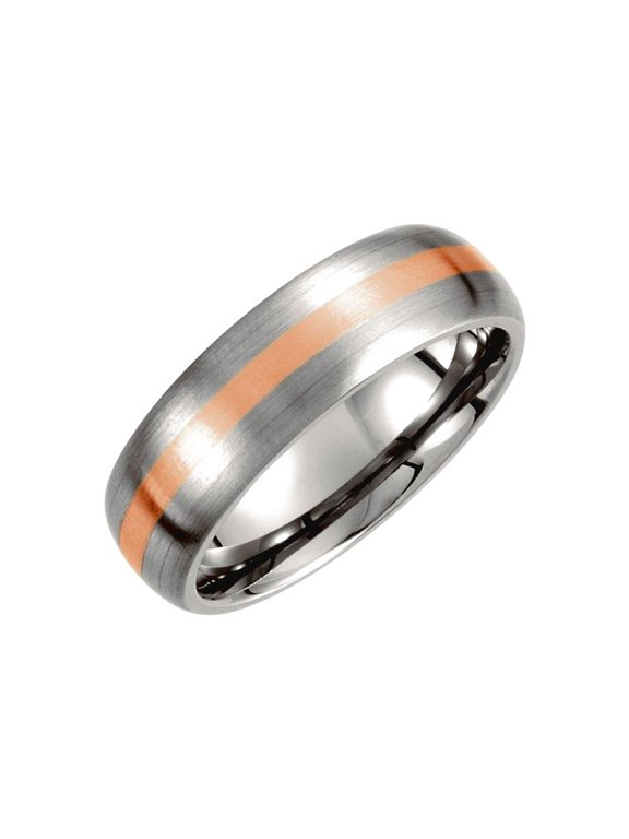14k Rose Gold Titanium Satin Finished 7mm Polished Inlay Domed Band Size 11.5 Ring for Women and Men