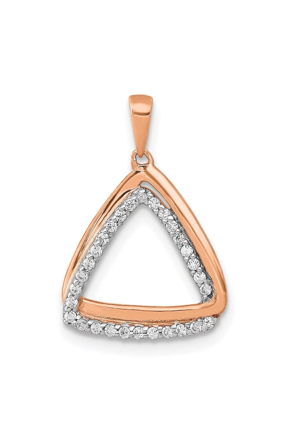 14k Rose Gold Open Double Triangle Diamond Pendant Charm with 29 Round Diamonds