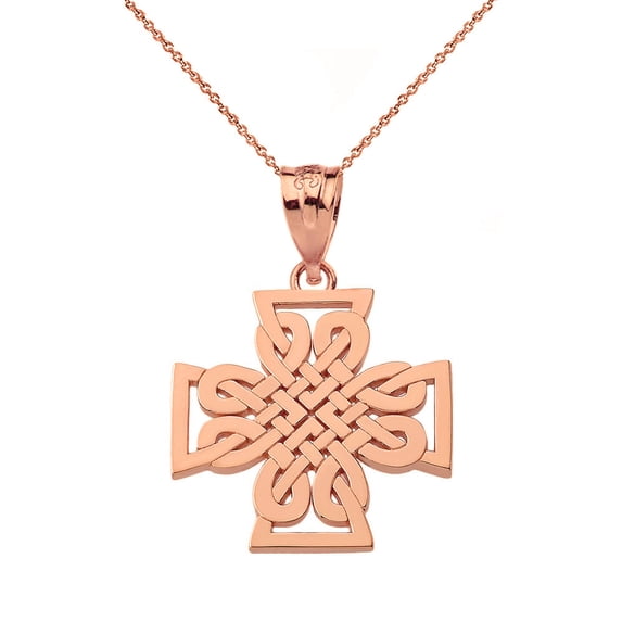 14k Rose Gold Woven Celtic Cross Pendant / Necklace (18 Inches)