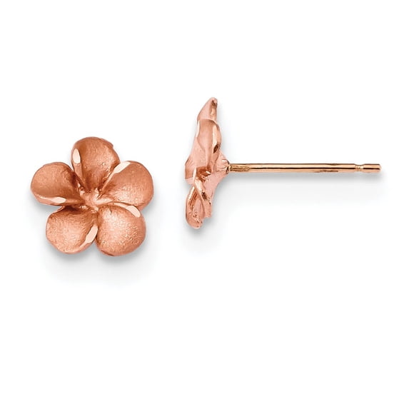 14k Rose Rhodium Diamond-cut Plumeria Post Earrings