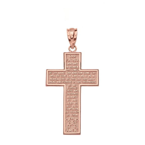14k Rose The Lord's Prayer Our Father Cross (PENDANT ONLY)