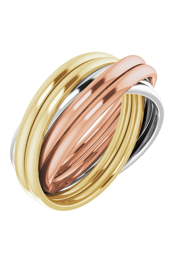 14k Rose, White and Yellow Three Tone Tri-Color Gold 6-Band Rolling Band Ring Fine Jewelry For Women Gifts For Her, Size 5.5