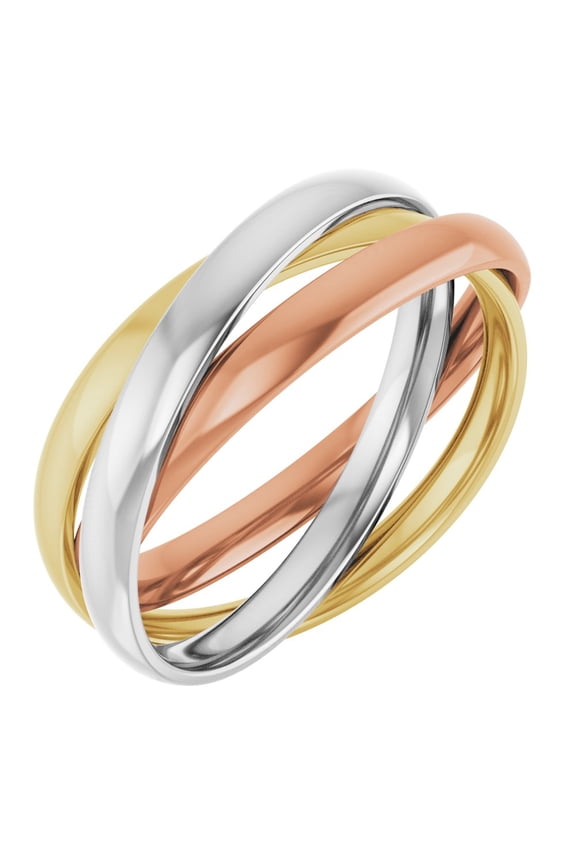 14k Rose, White and Yellow Three Tone Tri-Color Gold Three Band Rolling Ring Fine Jewelry For Women Gifts For Her, Size 5.5