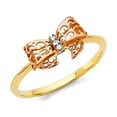 thumbnail image 1 of 14k Rose Yellow Gold CZ Bowtie Ring Right Hand Band Designer Style Diamond Cut Two Tone Size 6, 1 of 1