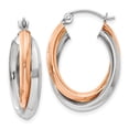 thumbnail image 1 of 14k Rose and White Gold Polished Oval Tube Hoop Earrings 14k Two-tone Earrings, 1 of 4