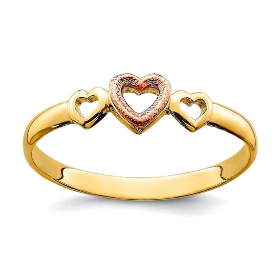14k Two-Tone Solid Polished Open face Gold Love Hearts Ring Size 6 Statement Ring for Women