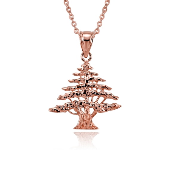 14k Rose Cedar Tree of Lebanon Pendant (22 Inches)
