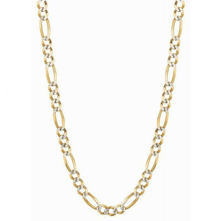 14k SOLID Gold 4.75mm White Pave Figaro Chain Necklace for Pendants and Charms with Lobster Claw Closure 20