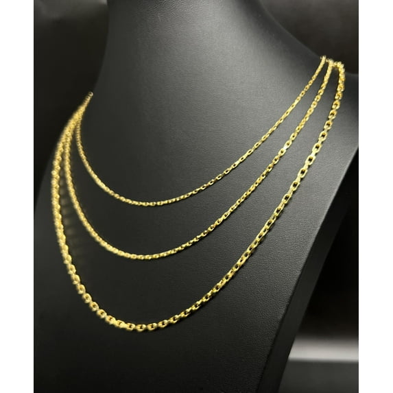 14k SOLID Gold French Cable Chain, 1.3mm-2.6mm Women Necklace, 14k French Cable Chain, 14k Yellow Gold Box Chain, 14k Square Cable Chain (Width:1.3 MM; Necklace length:18;)