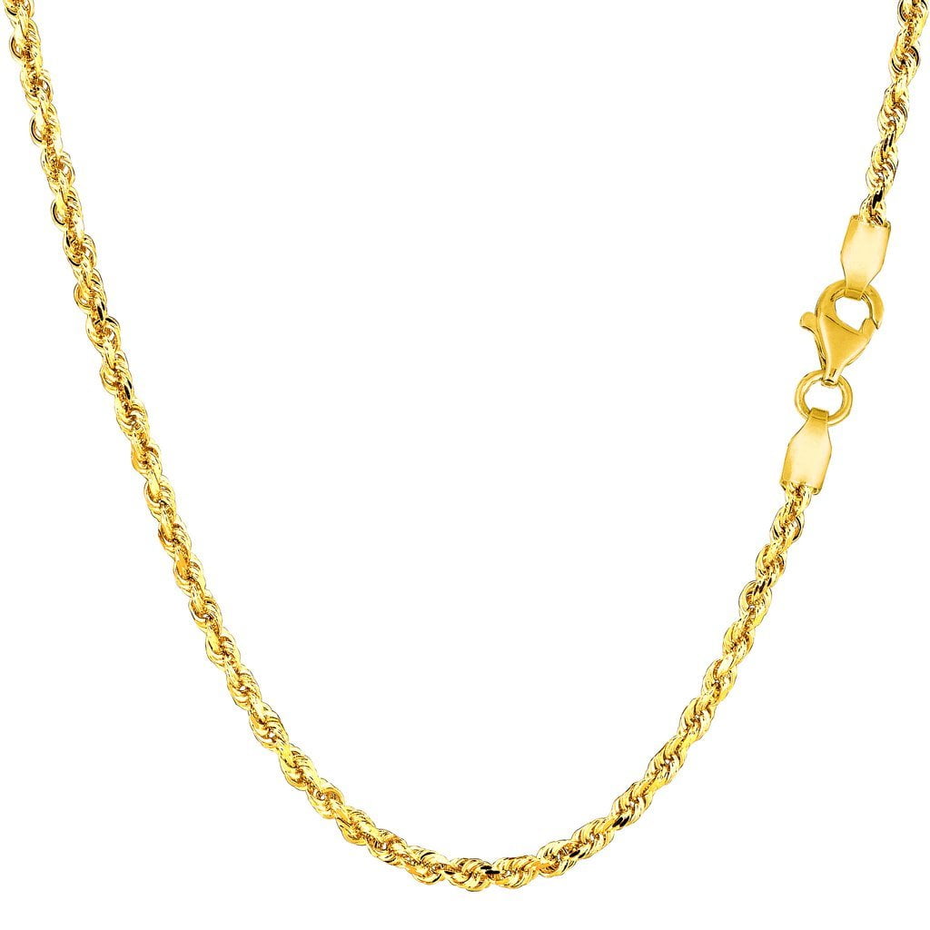 14k SOLID Yellow or White Gold  2.25mm Shiny Diamond-Cut Royal Solid Rope Chain Necklace for Pendants and Charms with Lobster-Claw Clasp  (7", 10", 16", 18", 20" 22", 24" or 30 inch)