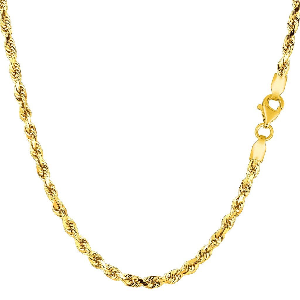 14k SOLID Yellow or White Gold 3.00mm Shiny Diamond-Cut Royal Solid Rope Chain Necklace for Pendants and Charms with Lobster-Claw Clasp (7", 8", 16", 18", 20" 22", 24" or 30 inch)
