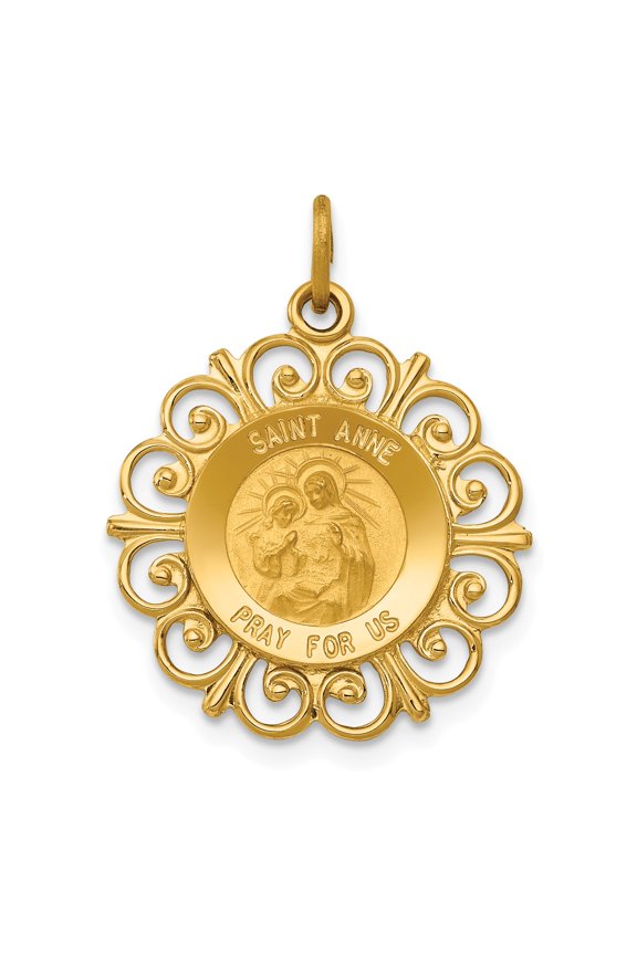 14k Saint Anne Medal Charm in 14k Yellow Gold