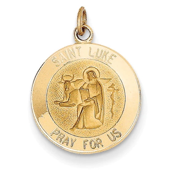 14k Yellow Gold Solid Polished back Polished and satin Saint Luke Medal Charm 14.9x20.2mm Pendant Necklace for Women