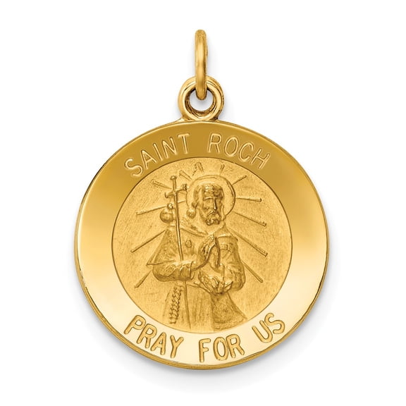 14k Polished and Satin Solid Saint Roch Medal Round Charm XR414
