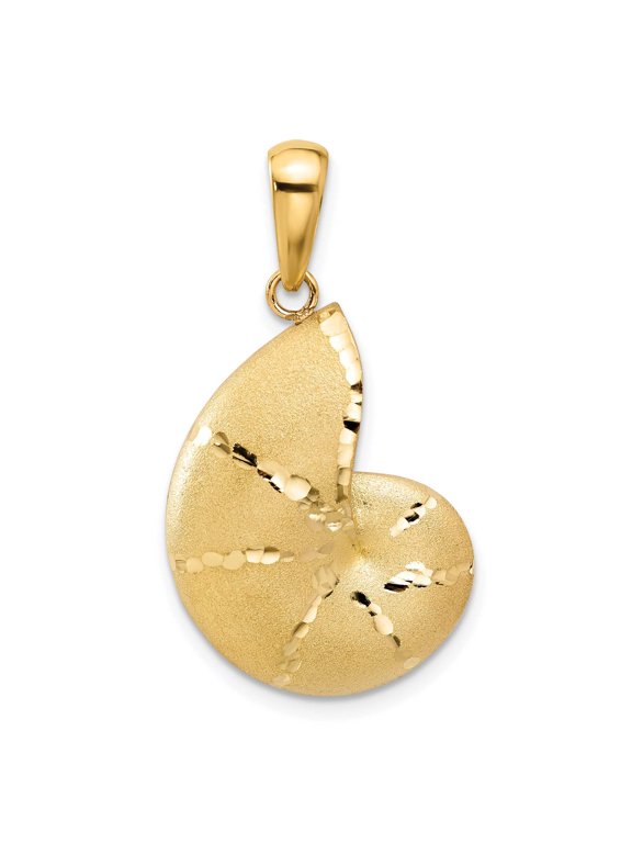 14k Yellow Gold Satin and Diamond-cut Nautilus Shell Pendant