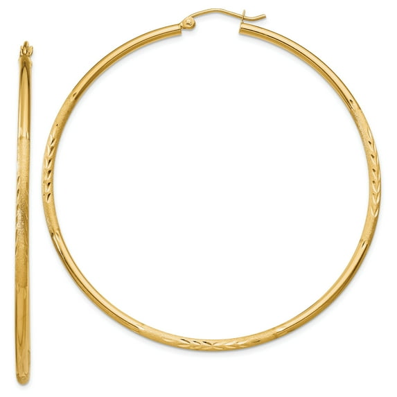 14k Satin & Diamond-cut 2mm Round Tube Hoop Earrings