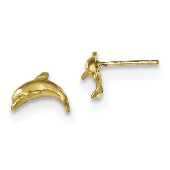 14k Satin Diamond-cut Dolphin Post Earrings 14k Yellow Gold Earrings