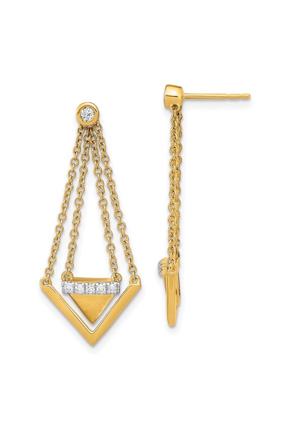 14k Satin/Polished Diamond Triangle Chain Dangle Post Earrings