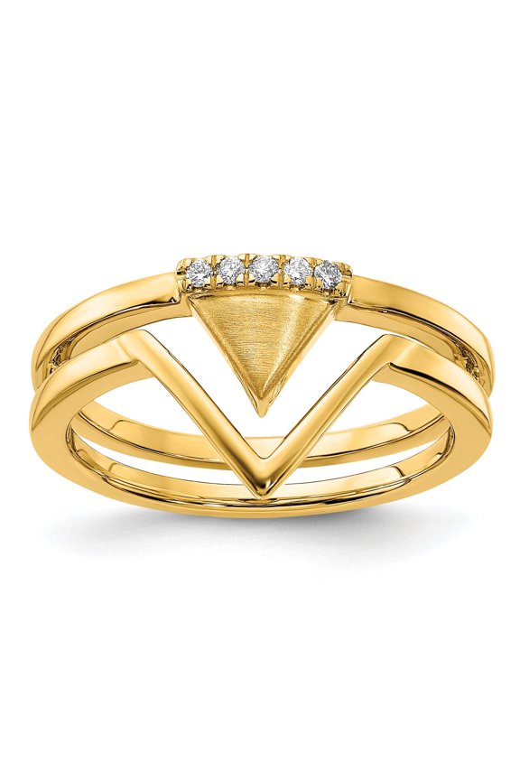 14k Satin and Polished Diamond Double Triangle Ring