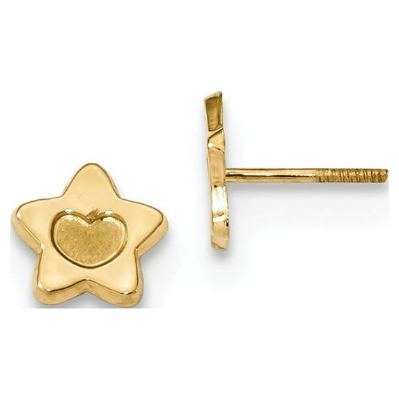 14k Satin and Polished Heart In Star Post Earrings - .3 Grams - Measures 7.75x7.5mm Wide