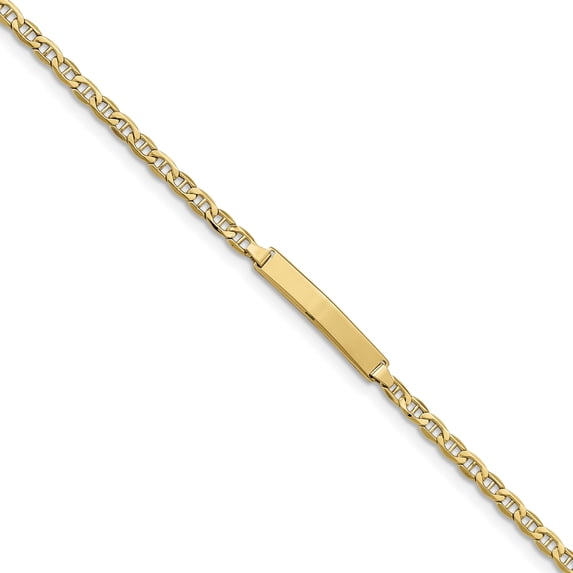 14k Semi-Solid Anchor Link ID Bracelet (Weight: 2.39 Grams, Length: 7 Inches)