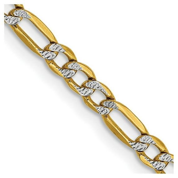 14k Semi Solid Gold 3mm Pave Curb Chain Bracelet 8 Inch Lobster Claw - Identification Bracelet for Women and Men