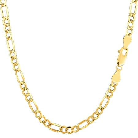 14k Semi-Solid Yellow Gold 3.5mm Figaro Link Chain Necklace with Lobster Claw Clasp- 18"