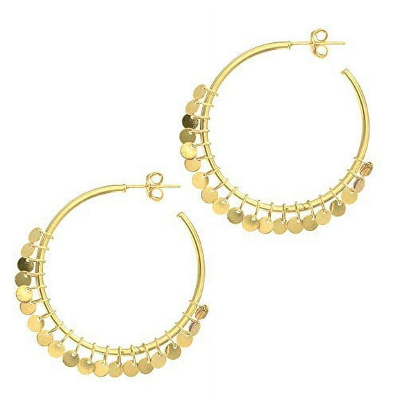 JewelStop 14k Shiny Yellow Gold Round Chandelier Hoop Earrings, Post Friction Back - 2 X 30mm, 2.9gr.