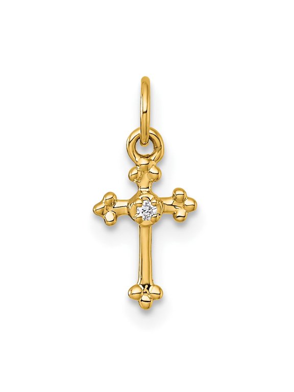 14k Small Diamond Budded Cross Pendant
