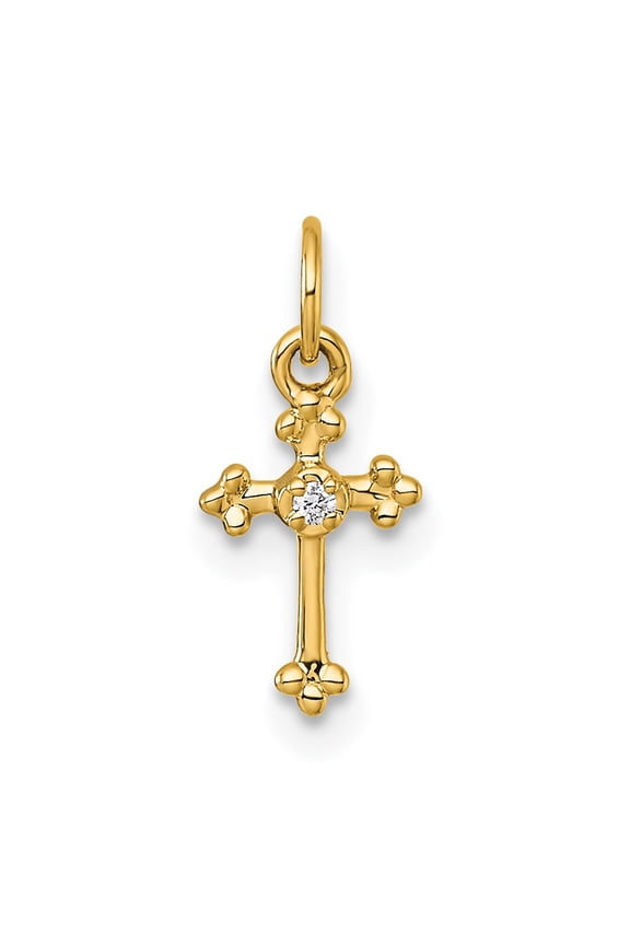 14k Small Diamond Budded Cross Pendant